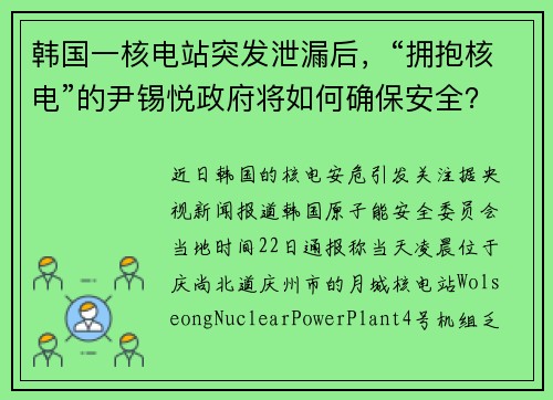 韩国一核电站突发泄漏后，“拥抱核电”的尹锡悦政府将如何确保安全？