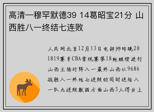 高清—穆罕默德39 14葛昭宝21分 山西胜八一终结七连败